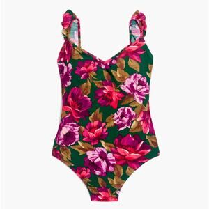 J.Crew Floral One Piece Swimsuit Green Pink Classic Cut Vacation XS